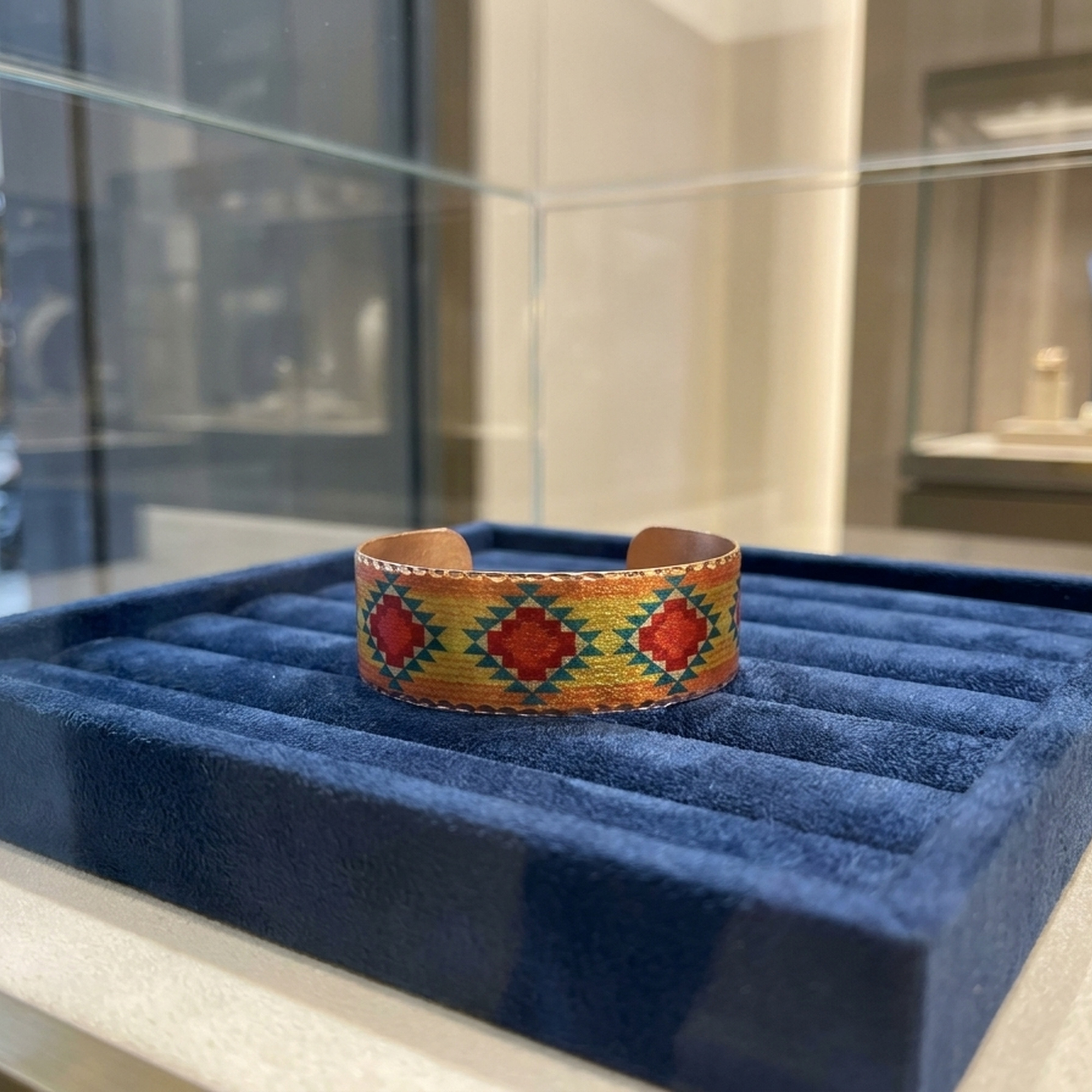 Kilim Bordürlü Geniş Kalıp Bakır Bileklik